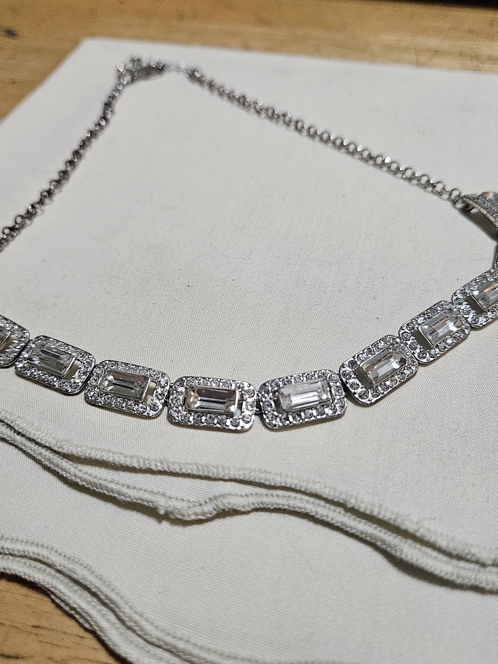 Emerald-cut (or baguette) Gemstone Halo Tennis Necklace